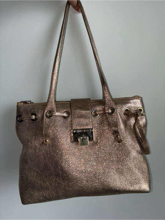 Jimmy Choo Handbags - Jimmy Choo Metallic Shoulder Bag — Drawstring & Zip, Silver Hardware, Logo